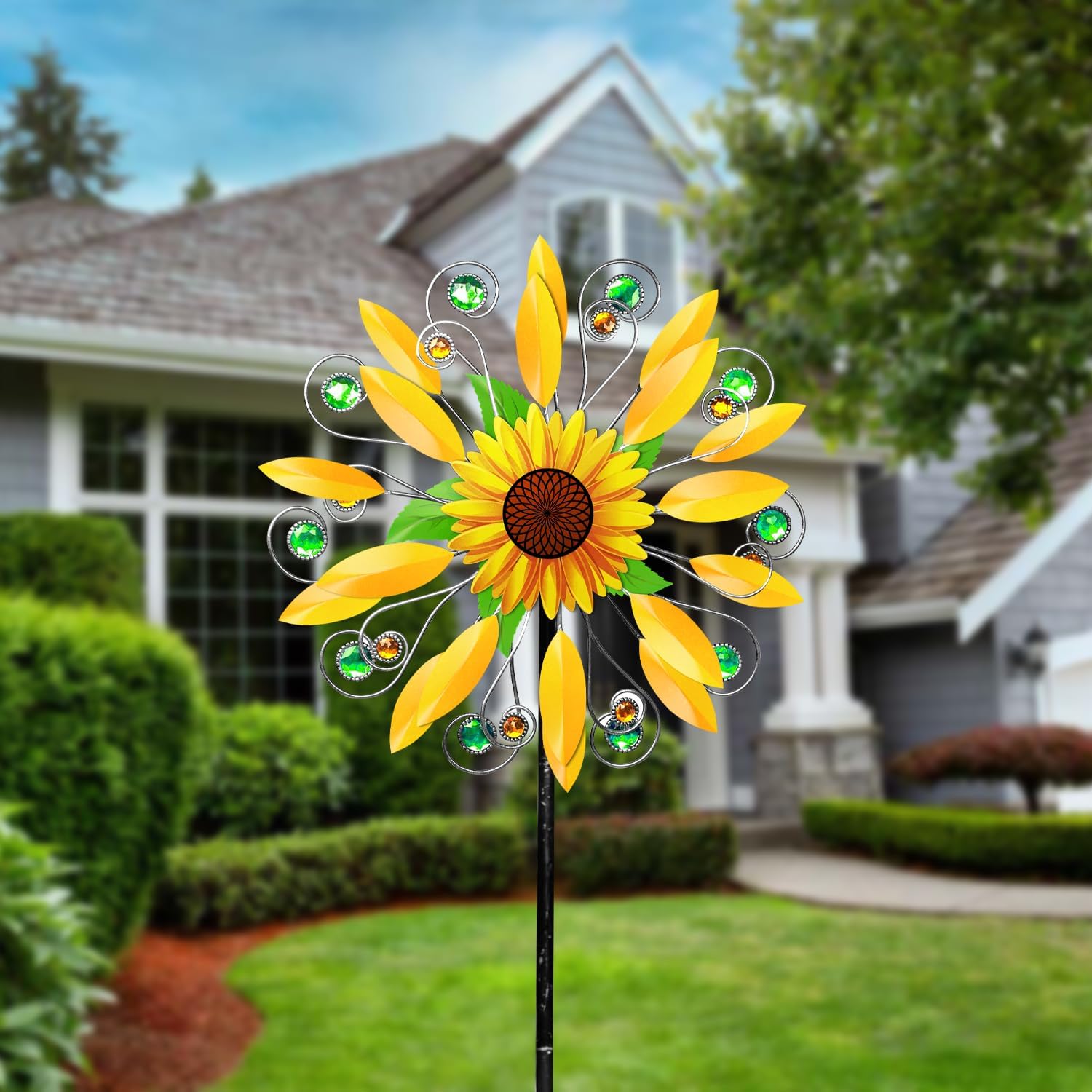Sunflower Wind Spinner for Garden, Double Wind Sculpture Sunflower Wind Spinner for Garden Patio Yard Decor