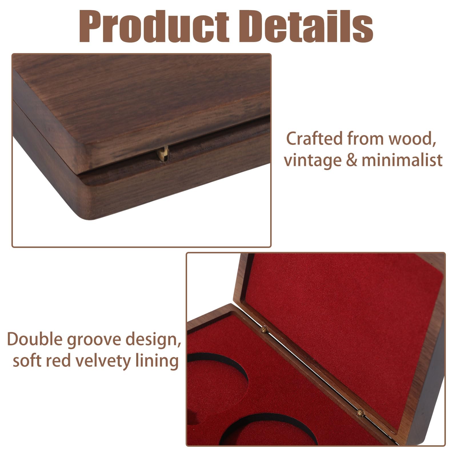 beinkmake Dual-slot Wooden Coin Display Case Complete Set Matched by Red Velvet Insert for Silver Coins Challenge Coins and Collector Display Ideal Coin Collector Gift - Image 4