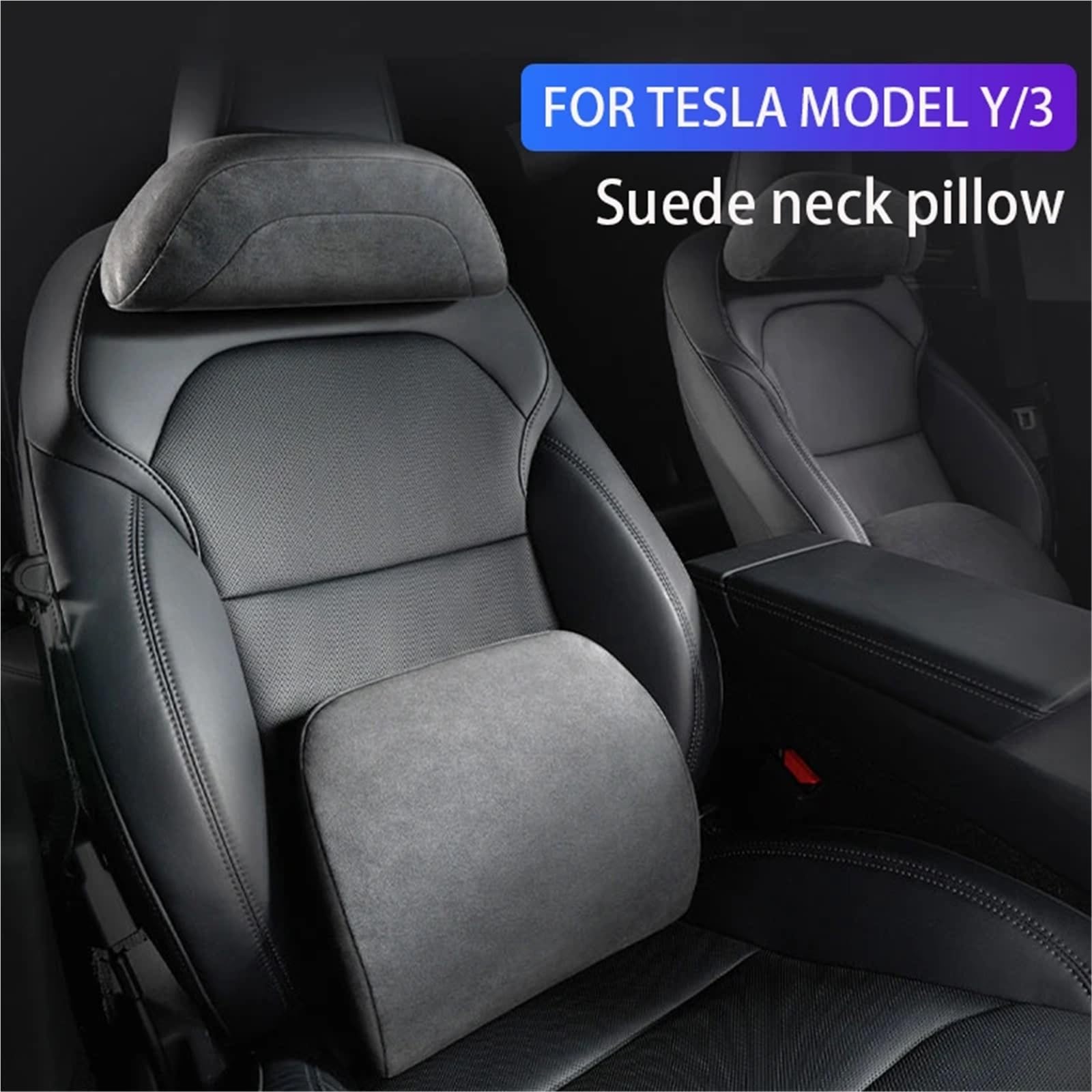 poduszka do jazdy Car Seat Headrest Do Modelu Tesla Y/3 2021-2025 Juniper Suede Poduszka Pod Szyję Zagłówek I Podparcie Talii Łagodzi Zmęczenie Siedzenia(TSL-02)