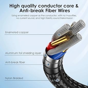 3.5mm Audio Aux Cable, 2 Pack 3.5mm Male to Male Headphone Cable 1.5ft Nylon Braided Hi-Fi Stereo Audio TRS Short Aux Cord for Car Home Stereos, Headphones, Speakers, Laptops, Black