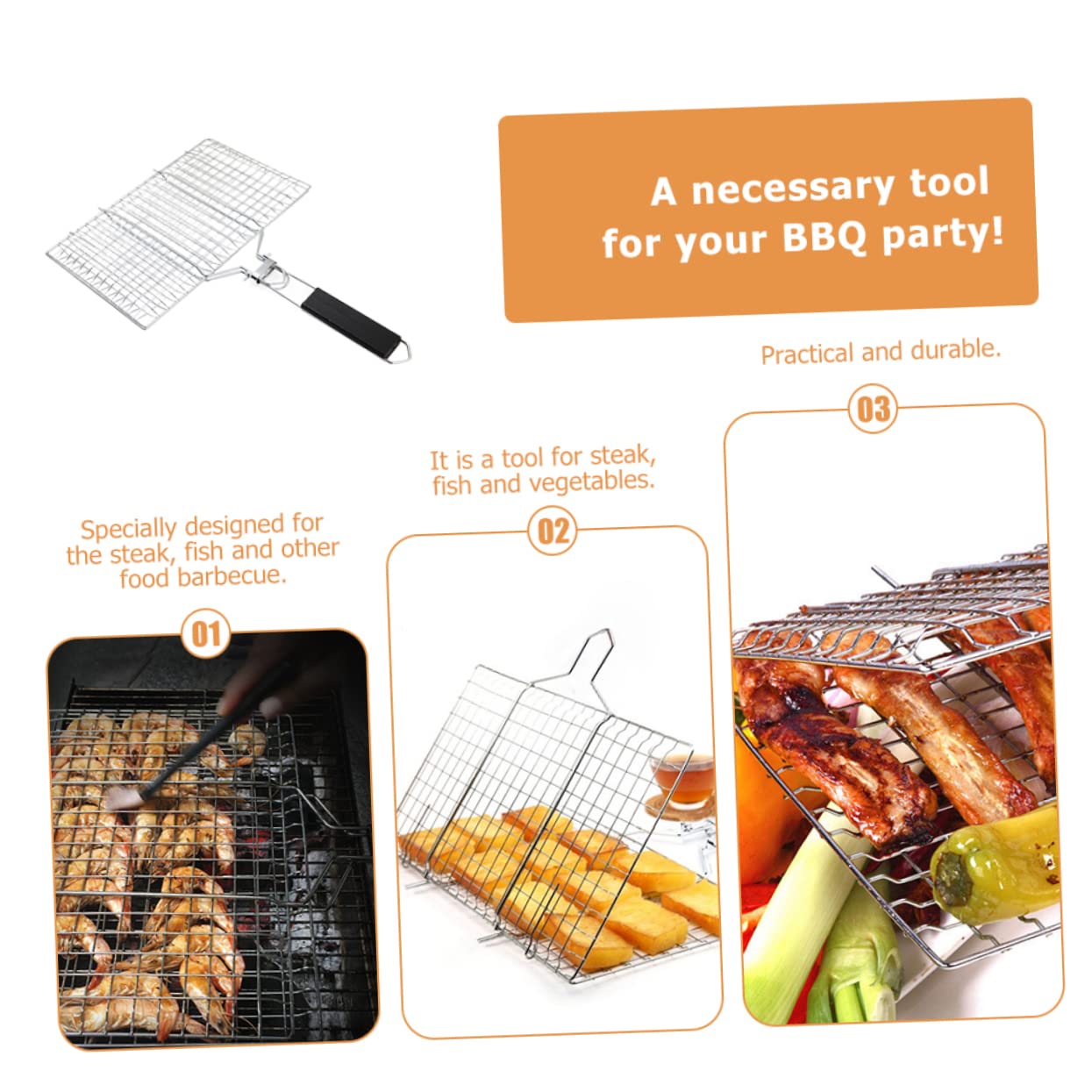 Parrilla desmontable de acero inoxidable para barbacoa – Estante plegable para carne, pescado y barbacoa – Accesorio perfecto para los entusiastas de la cocina al aire libre y a la parrilla