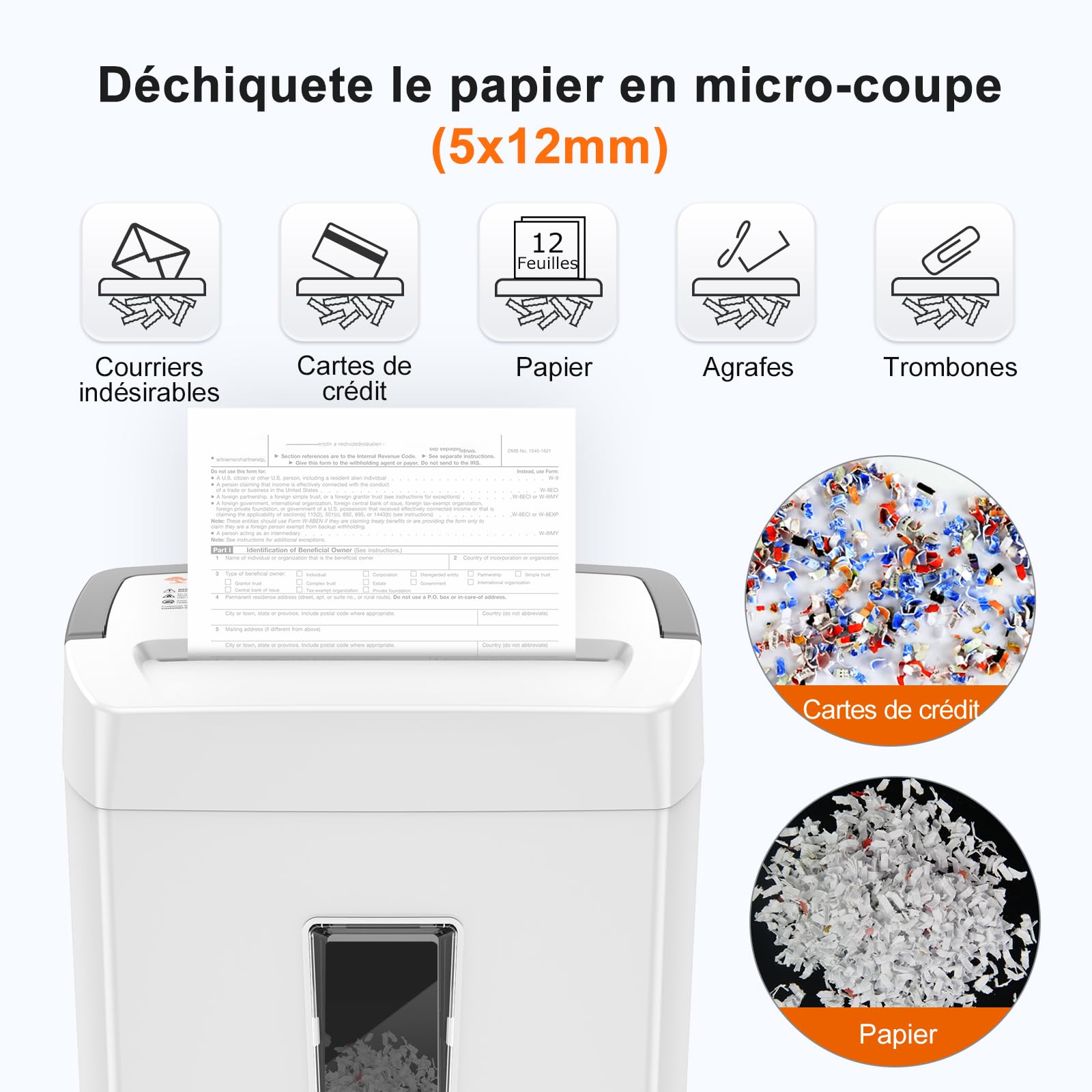 Bonsaii Destructeur de Documents 12 Feuilles Micro-Coupe, Bac 21L