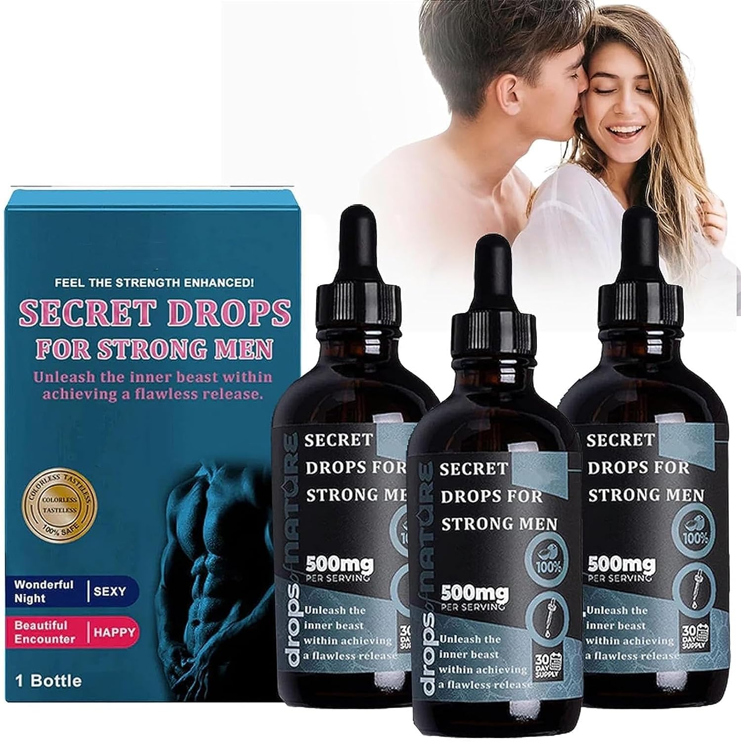 Secret Drops for Strong Men,Secret Happy Drops,Oral Drops,Passion Elixir,Enhancing Sensitivity and Pleasure, Boost Energy Levels (3pcs)