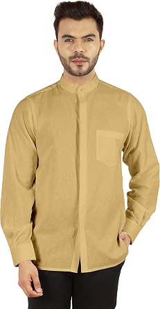 BESTMAN Solid Button-Down Shirt for Mens Chinese Collar Front Placket Formal Shirts