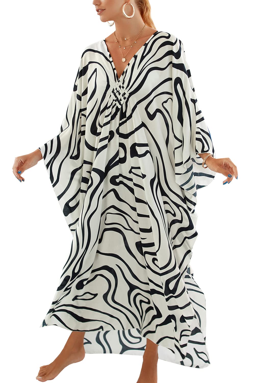 LikeJump Bohemia Kaftan Kimono Vestido de Playa para Mujer Pareos Bikini Cover Ups Homewear Tops