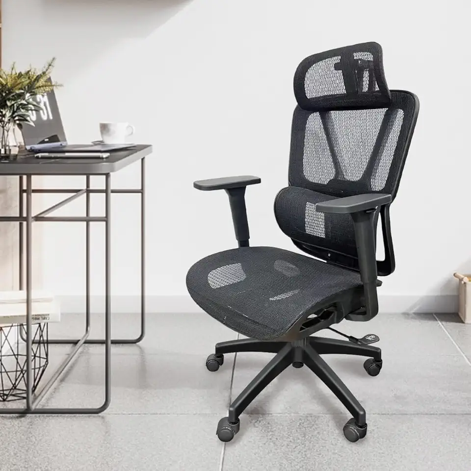 Cadeira de escritório Python Fly malha ergonômica - apoio da lombar ajustável, assento com fluxo de ar, apoios de braços 3D, capacidade de 150 kg