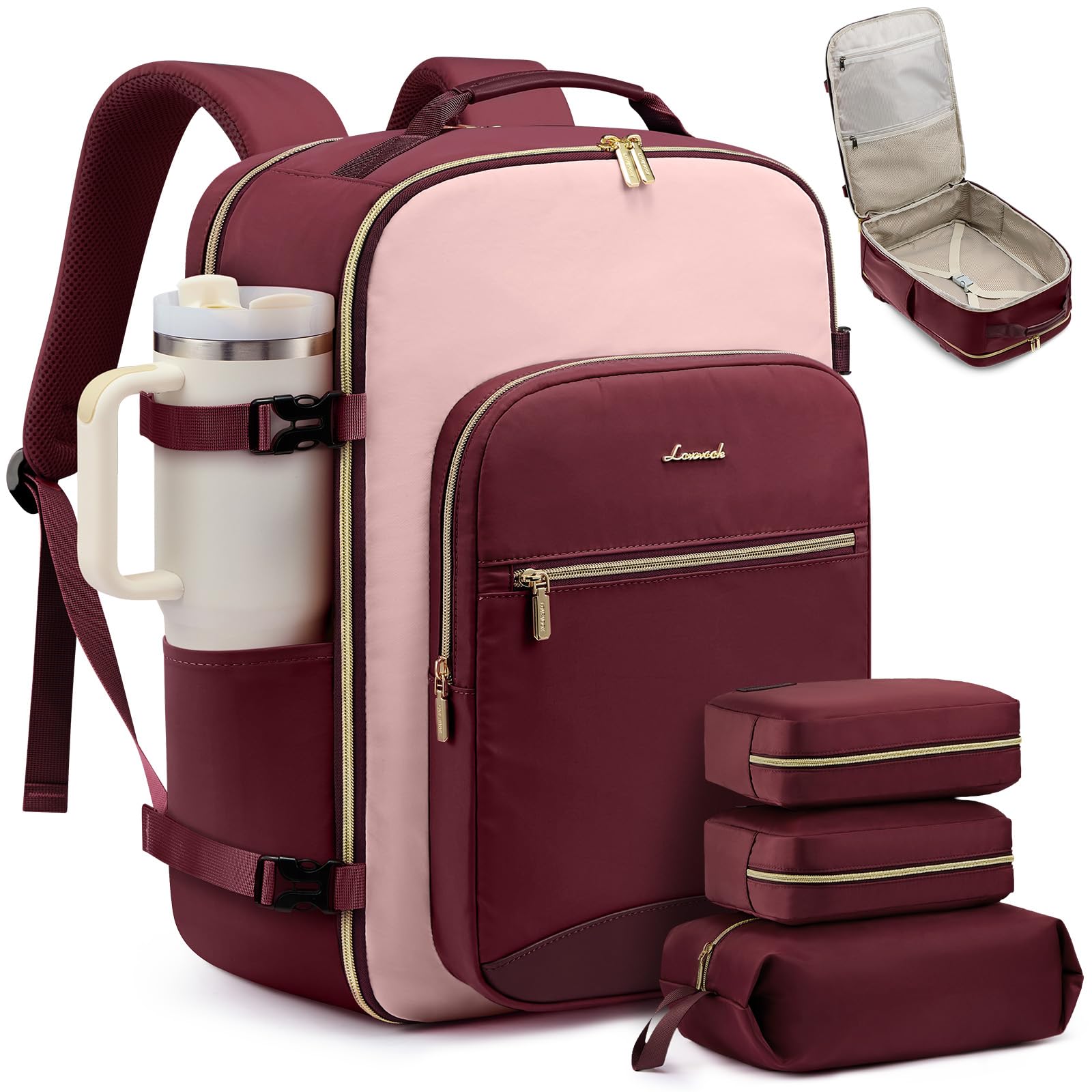LOVEVOOK 40L Travel Backpack for Women &amp; Men, Airline Approved Carry On Luggage with 3 Packing Cubes, TSA Overnight Bags, Waterproof Personal Item Bag, Weekender Essentials Backpacks fits 17" Laptop