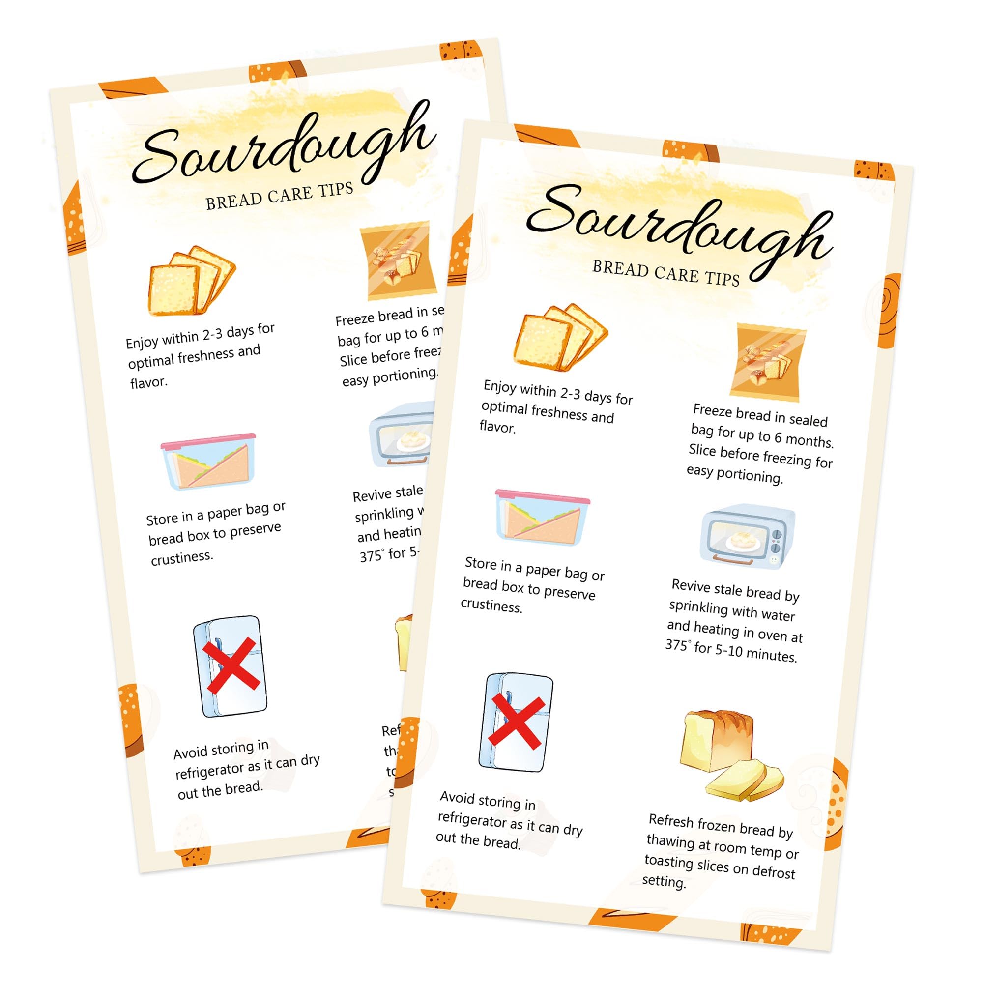 100 Pcs Bread Care Instruction Cards 2x3.5 Inch-Storage Bakery Starter Client Packaging Cards Dessert Cake Baking Supplies