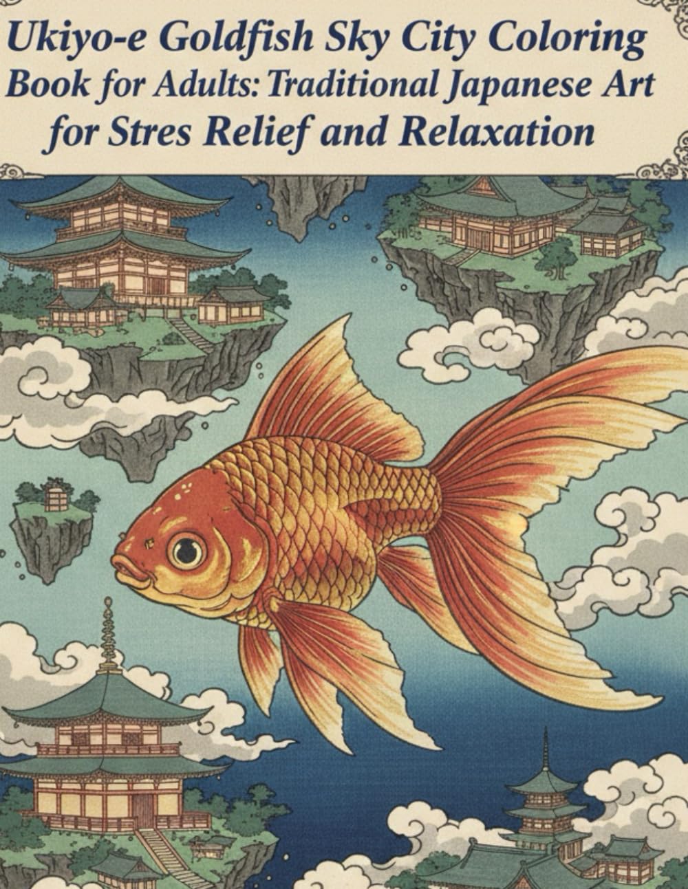Ukiyo-e Goldfish Sky City Coloring Book for Adults: Traditional Japanese Art for Stress Relief and Relaxation: Japanese Art / Woodblock Print / Stress Relief / Mindfulness / Goldfish Sky City