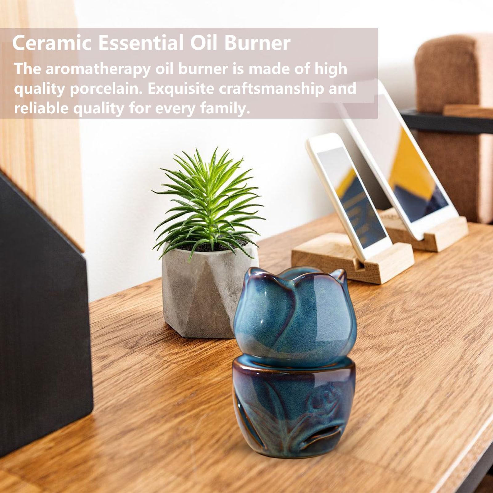 Quemador de Aceite Esencial de Cerámica, Quemador de Cera Derretida, Difusor de Aceite Aromático, Qemador Aceites Esenciales para Hogar, Oficina, Dormitorio