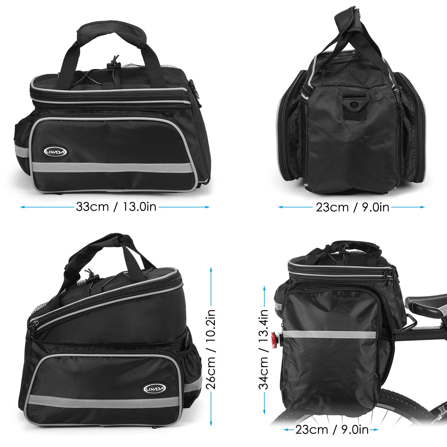 Lixada Étanche Vélo Sac de Siège Arrière Vélo Vélo Tronc Sac Vélo Sacoche Sac à Bandoulière avec Housse de Pluie