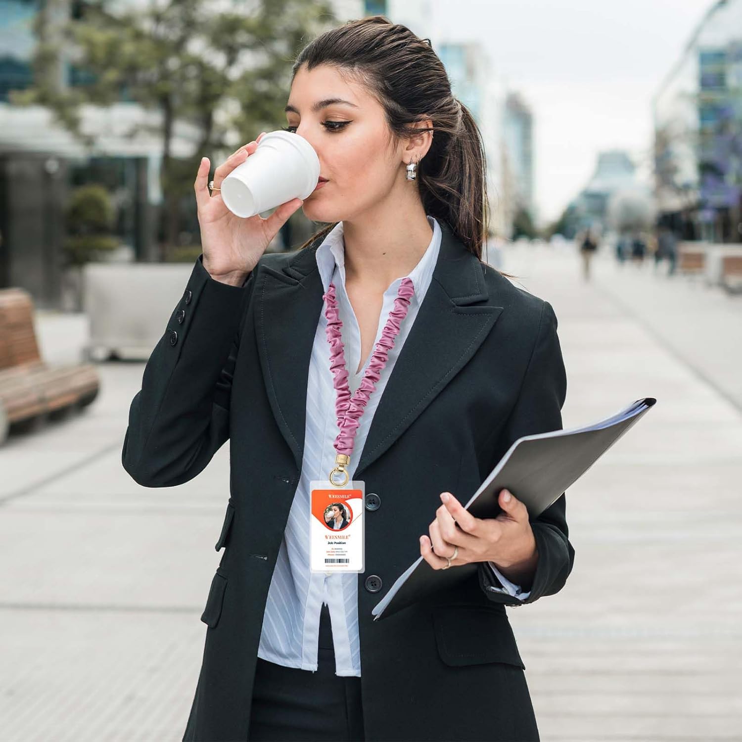 Stretchy Scrunchie Lanyard for ID Badges – Cute Neck Lanyard for Keys | Retractable Keychain Holder for Women - Image 2