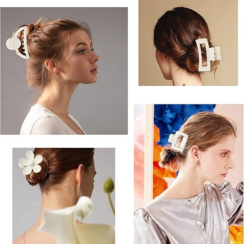 Miniatura 6 de Pinzas de garra blanca paquete de 6 pinzas de pelo blancas para cabello fino mate antideslizante pinzas de mandíbula de plátano mariposa accesorios