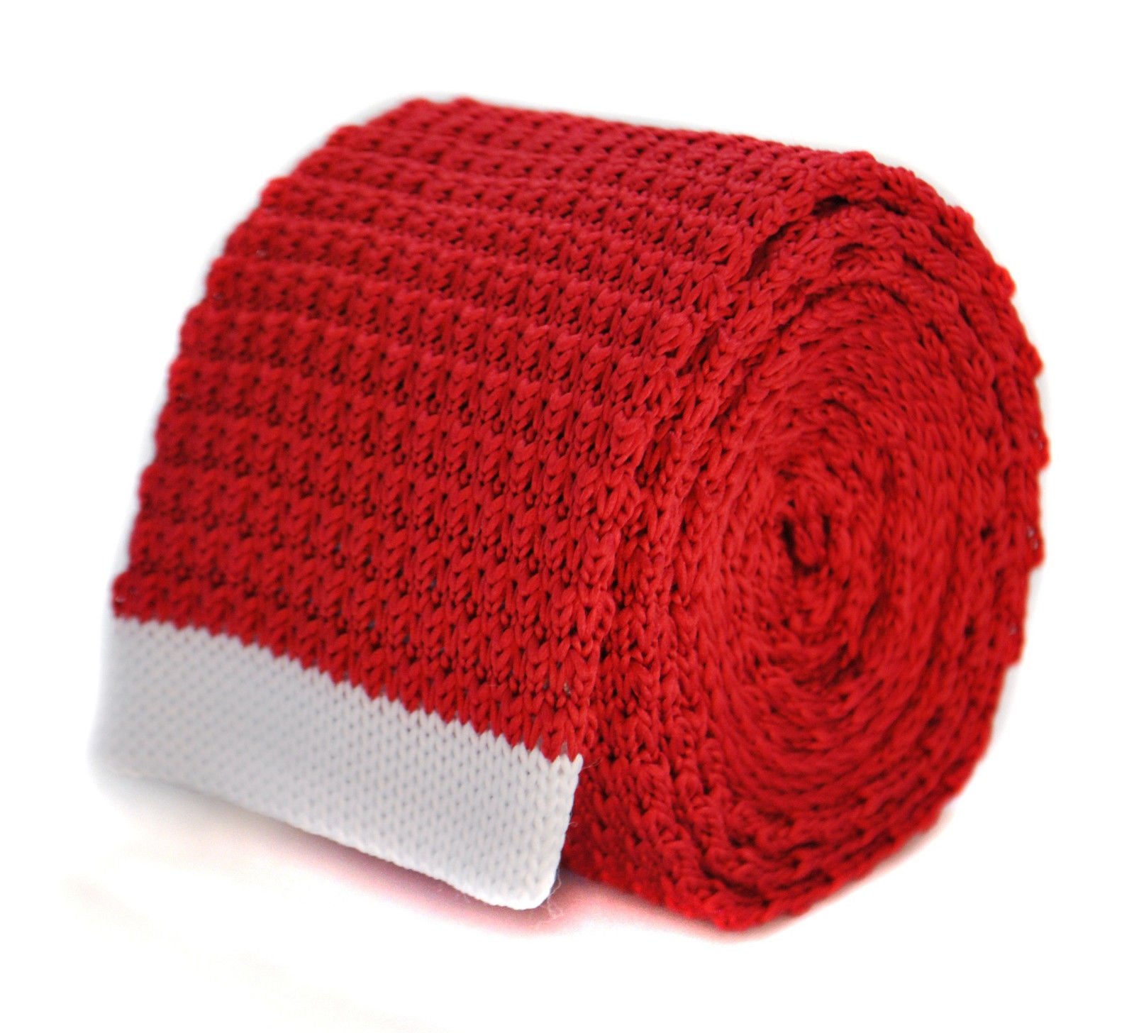Frederick Thomas Red Skinny Knitted Tie with White Tip, Slim 5cm Width, 147cm Men’s Necktie Ideal for Office Wear, Formal Events, Weddings and Dinner Parties and Special Occasions