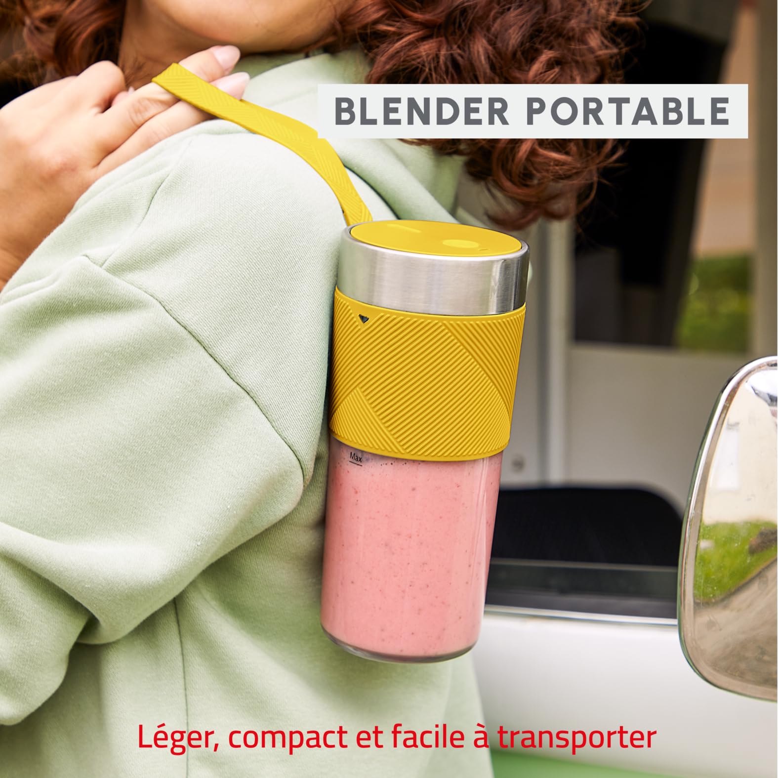 Moulinex Lightmix Blender przenośny, 300ml, mocny, wielokrotnego napełniania, żółty Nest LM1C0210