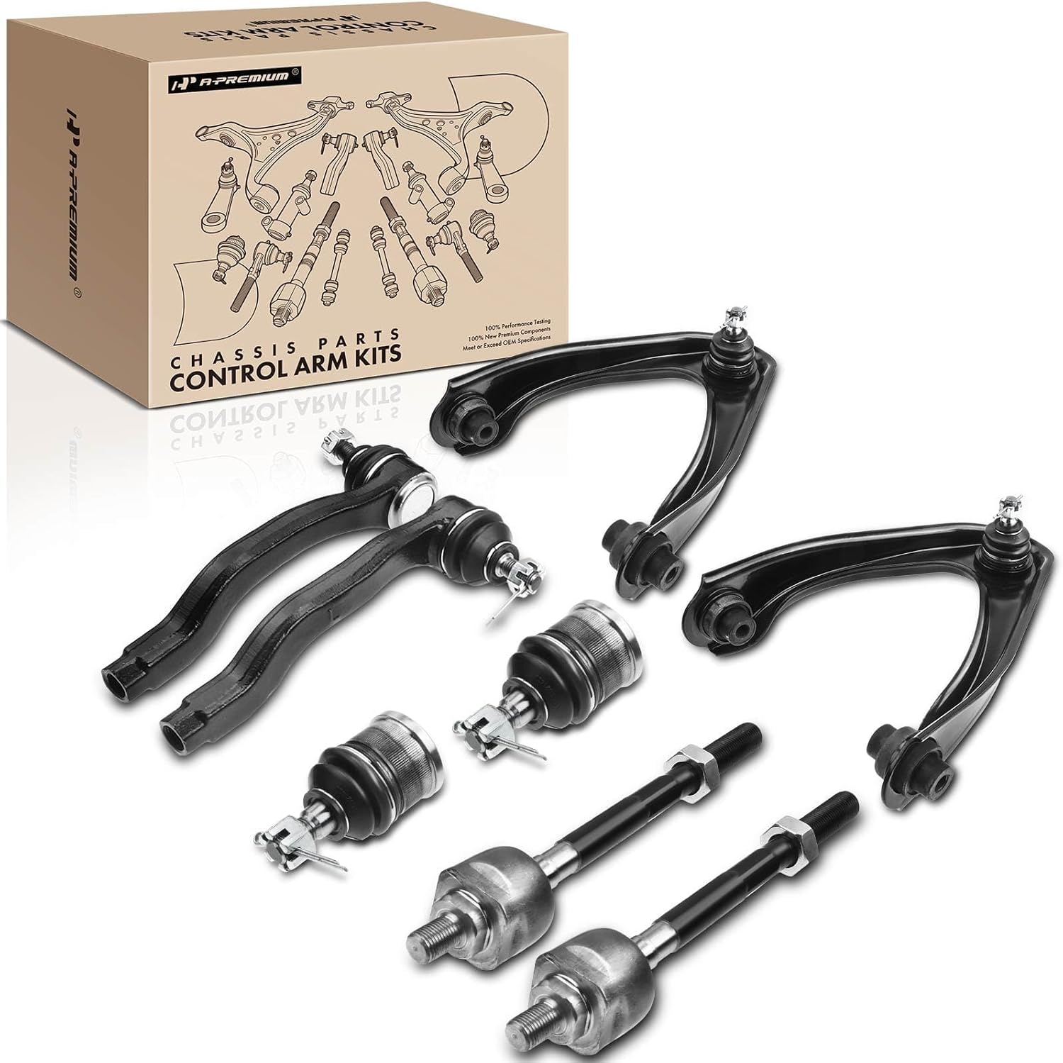 A-Premium 8Pcs Front Suspension Kit, Upper Control Arm, Lower Ball Joint, Inner & Outer Tie Rod End, Compatible with Honda CR-V CRV 1997 1998 1999 2000 2001