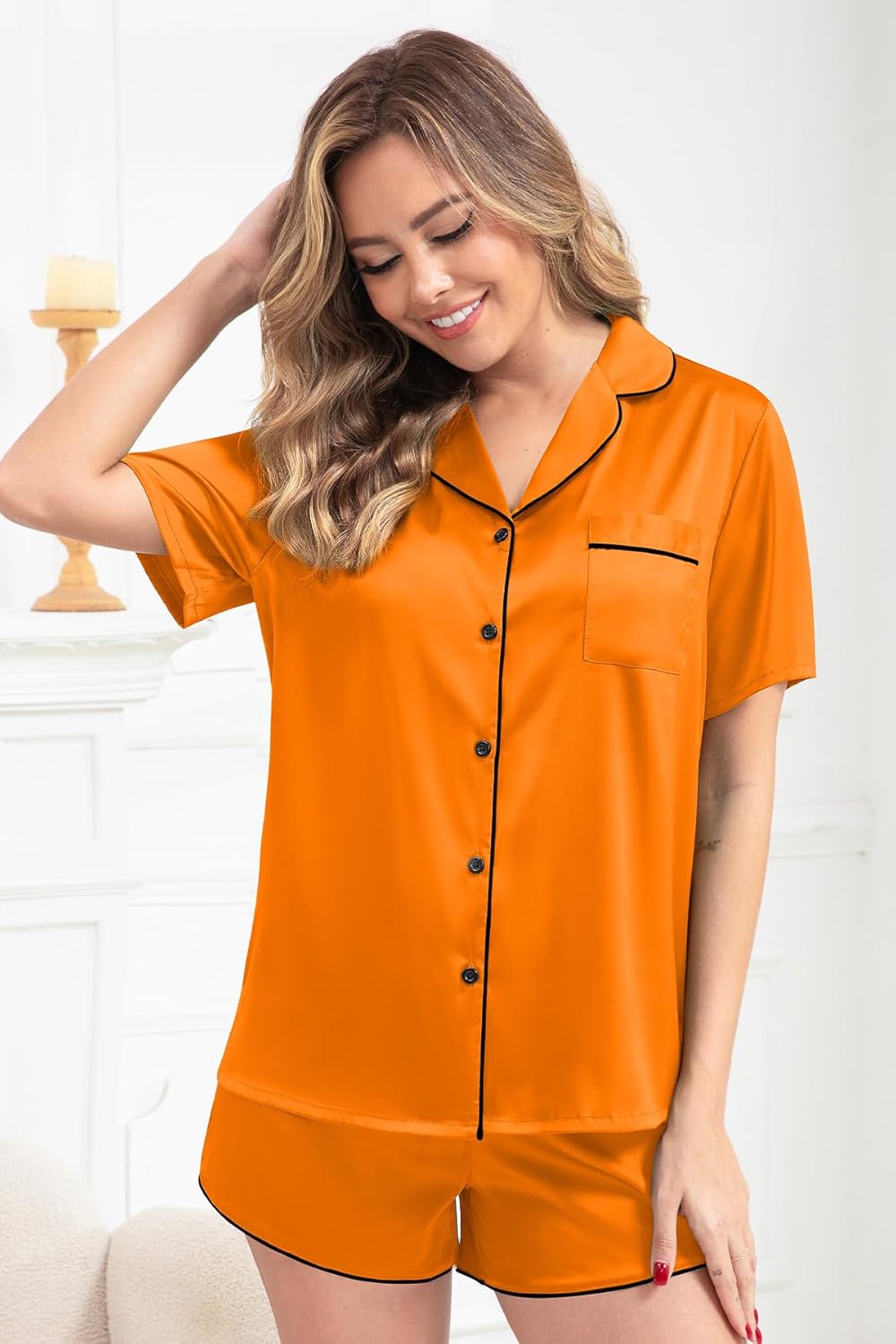 Women's Pajamas Set Sleepwear with Short Sleeve Top & Elastic Waist Shorts - Image 5