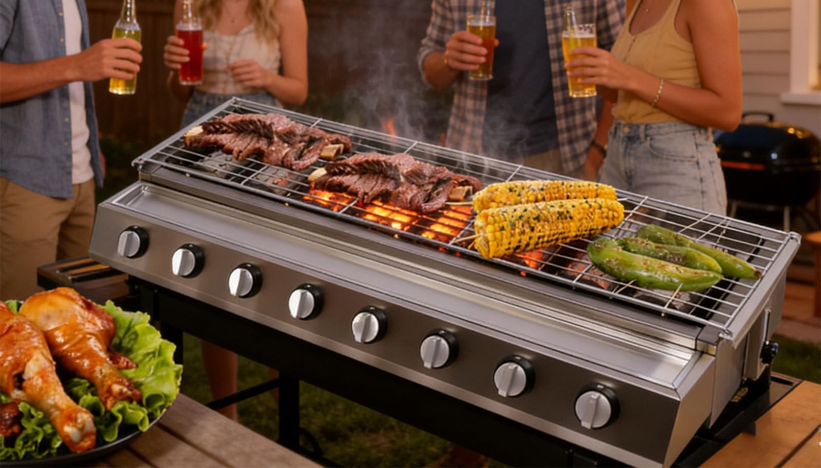 Grill stołowy, grill gazowy LPG z palnikami 6/8, przenośna płyta grillowa, wyjmowane ruszty, regulowana wysokość, do użytku w kuchni, na imprezy i spotkania w ogrodzie B