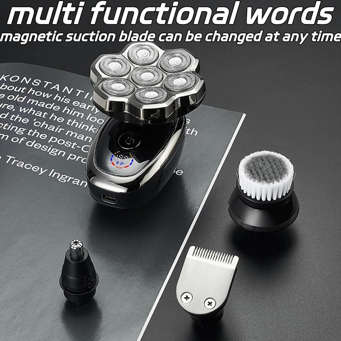 9.0 Shaver, Head Shavers for Bald Men, 6-in-1 Electric Razor - Led Display Rechargeable Head Shaving Kit with USB-C Fast Charge, IPX7 Waterproof (Set-B-9 Blades)