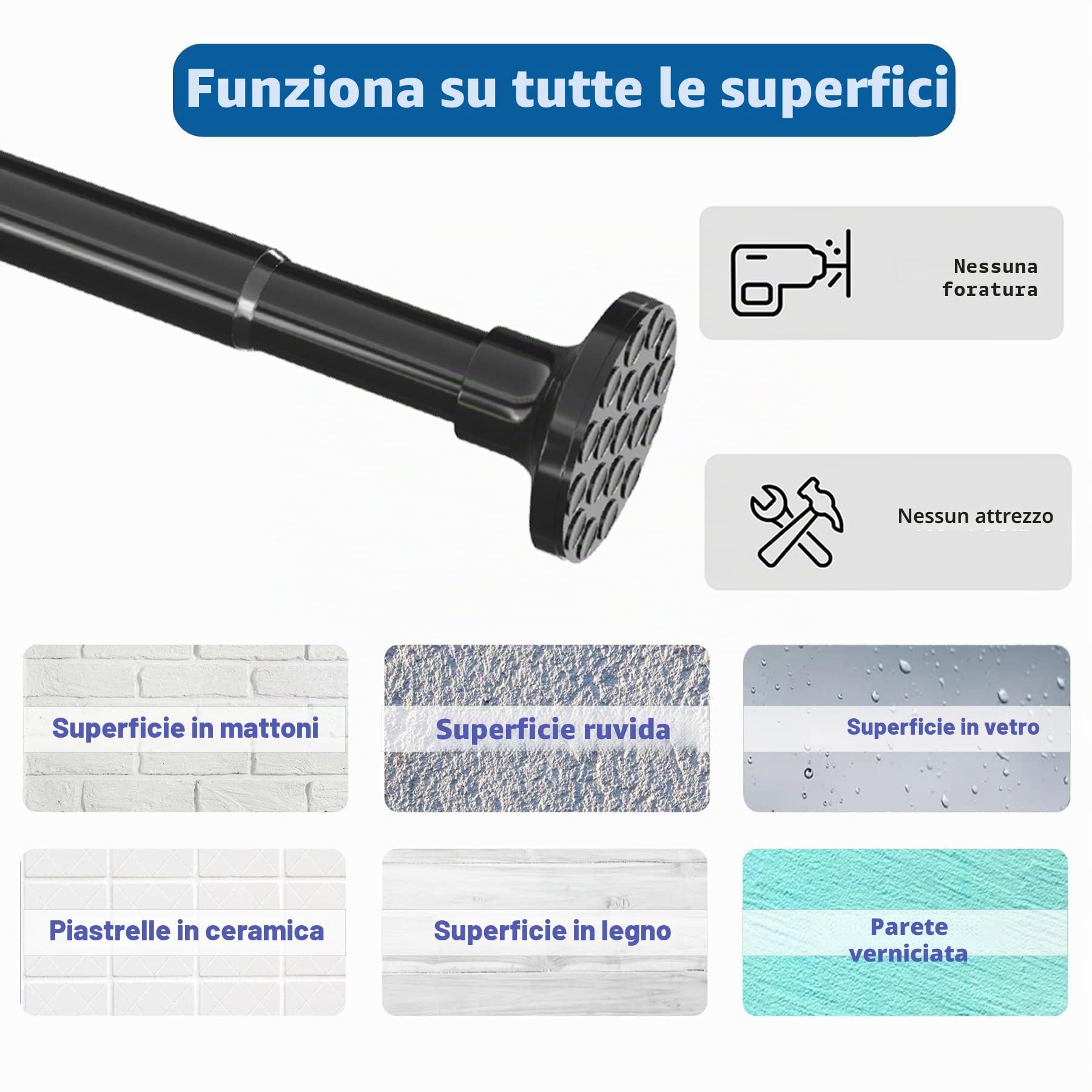 Aiitomg Asta per tende, doccia e vestiti senza fori, lunghezza 400 cm, allungabile per bagno, camera da letto, colore nero (350-405 cm Φ32 mm)