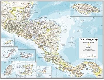National Geographic Maps Central America, Bermuda, and Islands of the West Indies Wall Map - Compact - 21 x 16 inches