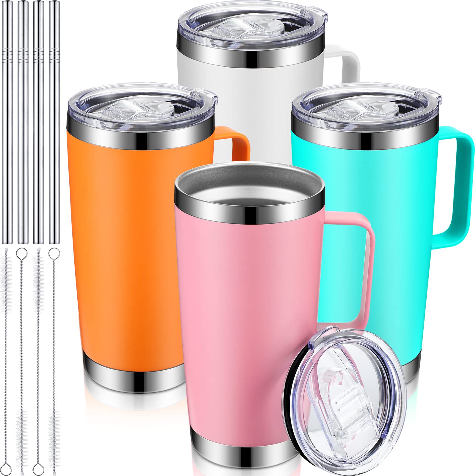 Sieral 4 Pcs 20 oz Insulated Travel Tumbler with Lid, Straw and Handle - Tumbler Mug Double Layer Vacuum Stainless Steel Sublimation Thermal Cups(Bright Colors)
