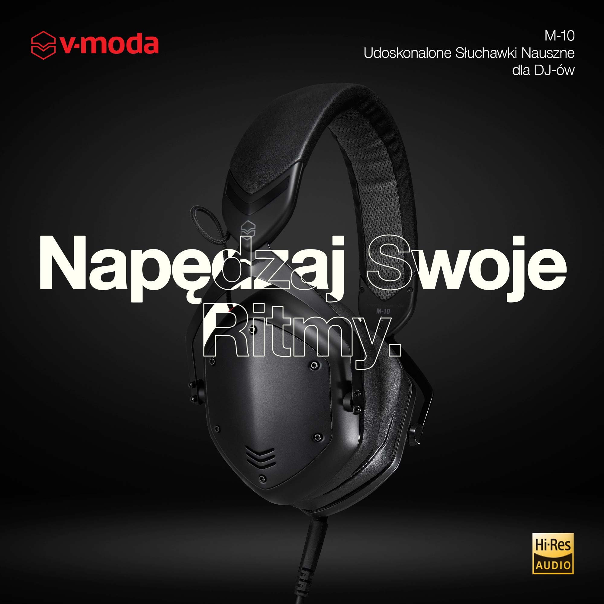 V-MODA M-10 | ODoskonałe Słuchawki Nauszne dla DJ-ów | Dostrojone dla DJ-ów M do Muzyki Opartej na Beatach | Głębokie Basy z Wysokiej jakości klarownością | Poduszki z Pianki Memory Foam | Czarny