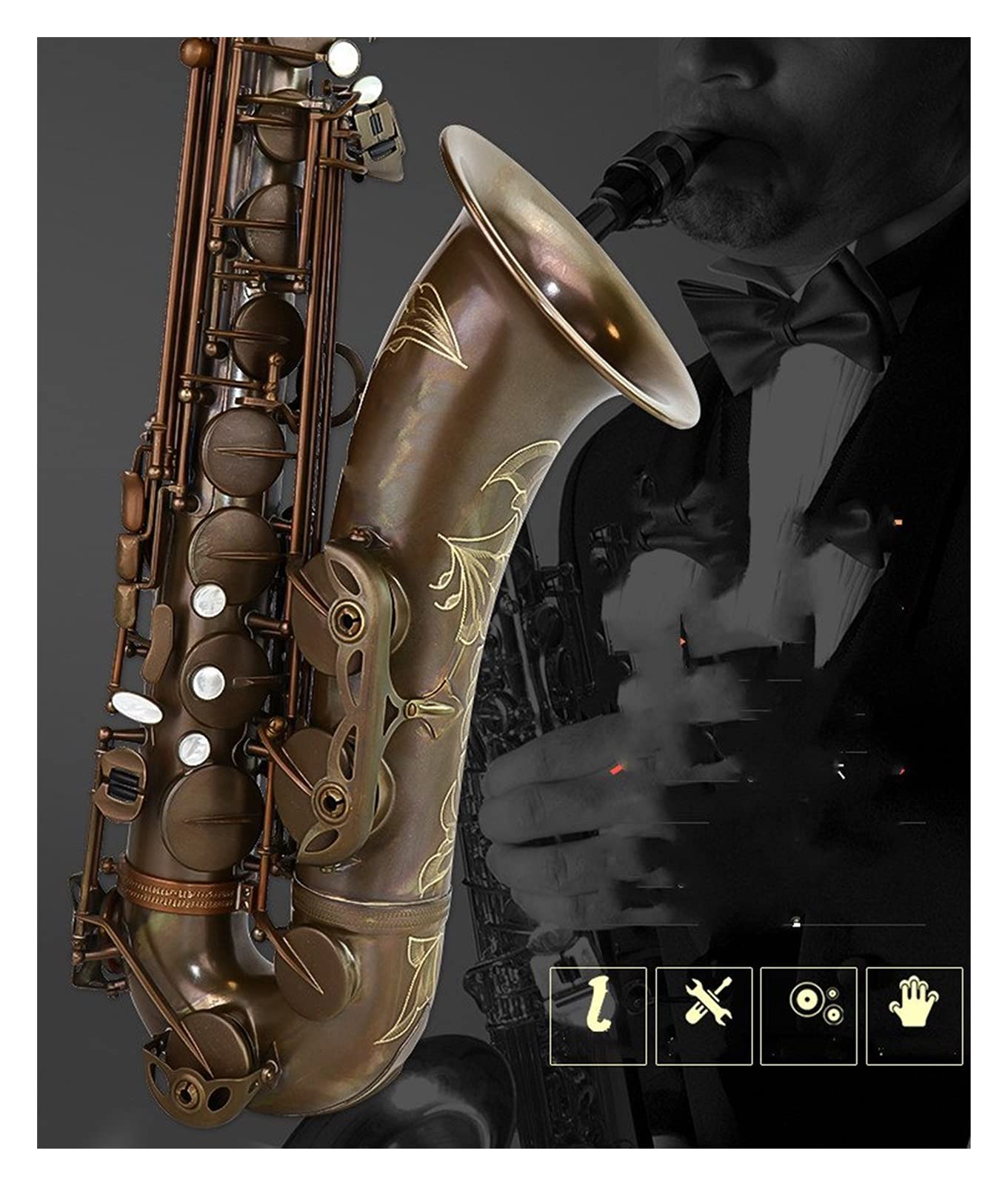 Sax Principianti Kit Tenor Saxophone Professional B Piatto Antique Strumenti Musicali in Rame Antico Strumento a fiato