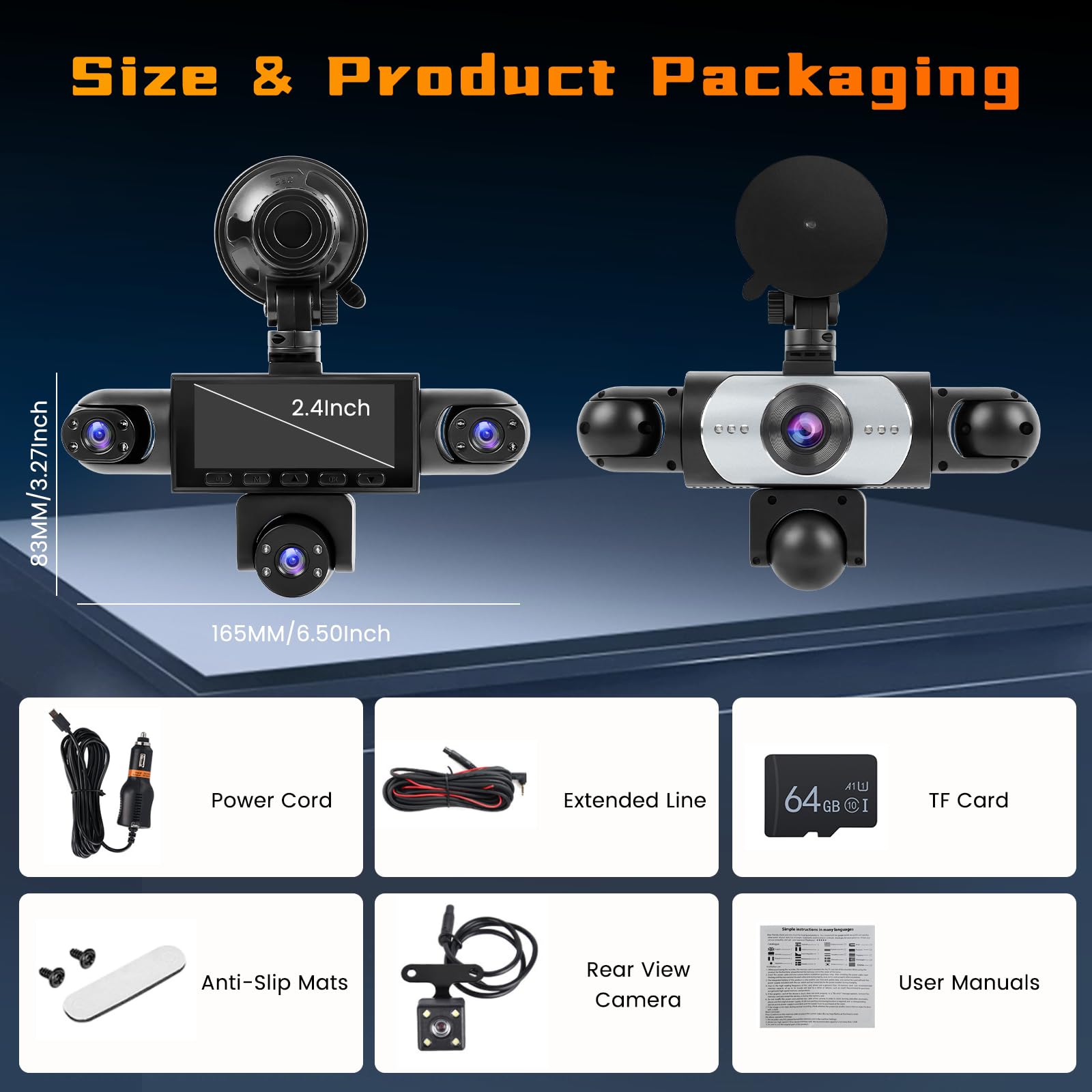 Dashcam Coche 5 Canales, 360°Dash CAM 1080P Delantera y Trasera Izquierda Derecha +cámara Trasera, con Tarjeta SD de 64GB, Cámara para Coche con Grabación en Bucle Visión Nocturna