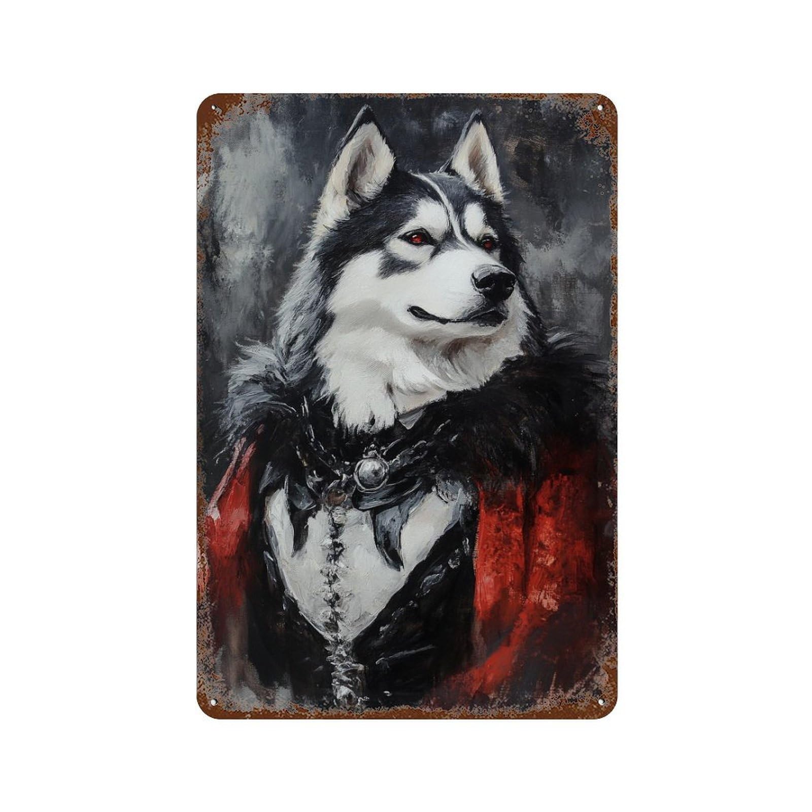Garage Style Alaskan Malamute in Red Cloak Vintage Rust Metal Sign 11.8"x7.9", Novelty Wall Decor for Bar And Workshop