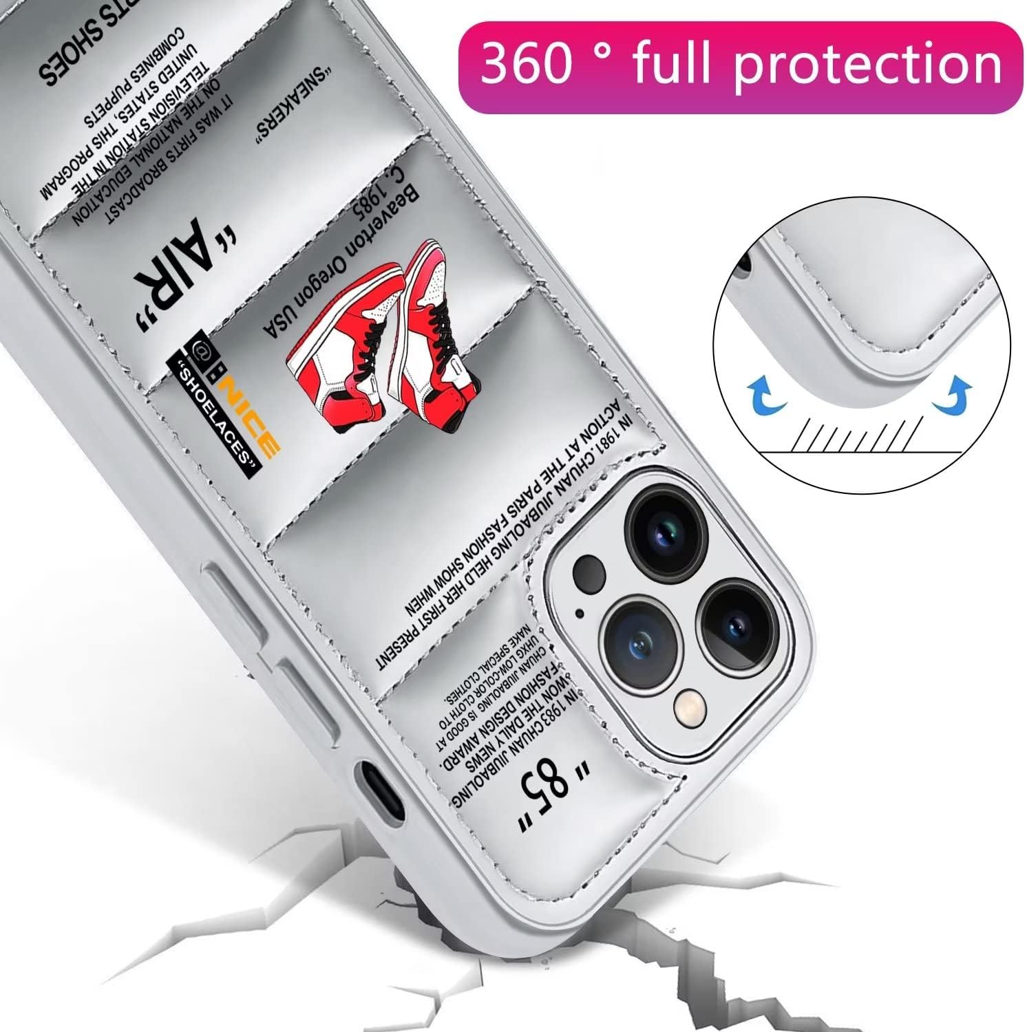 for iPhone 17 Pro Case，Cool Sports Shoes Brand Phone Puffer Case Puffy Cove, Cool Red Sneakers ins White or Black Label Pattern Soft Cover-Ultra Thin Soft Silicone Shockproof Cover for 17 pro - Image 2