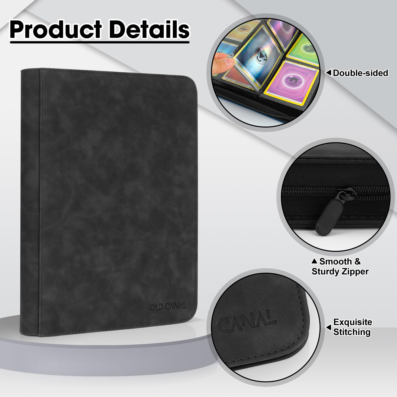Old Canal Trading Card Album, Card Scrapbook with 9 Compartments for up to 540 Cards, Portable Zip Binder - Image 3
