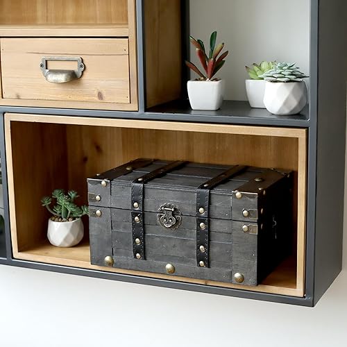 Miniatura 6 de Cofre del tesoro de madera de lujo, 11 x 7.1 x 5.5 pulgadas, elegante caja de almacenamiento con tapa con bisagras resistente, baúl decorativo de
