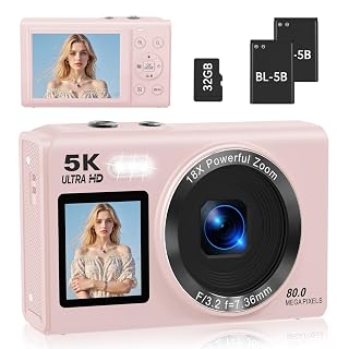 Dual Screen 5K Digital Camera for Vlogging with Fill Light - 80MP, 16X Zoom, WiFi, YouTube/Blogging, Includes 32GB Card & 2 Batteries (X9-Black) - Amazon product rated Grade A