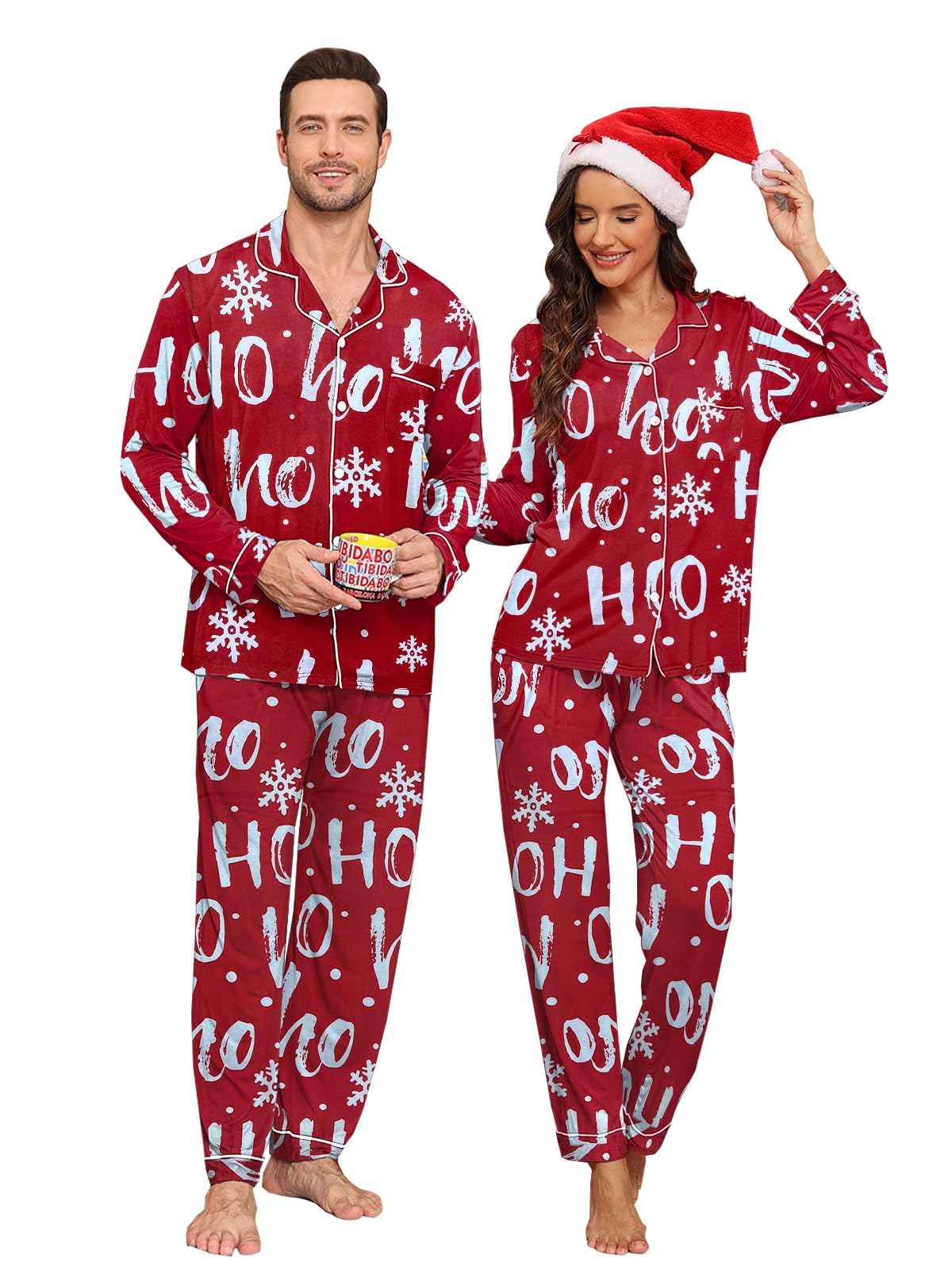 Christmas Pjs For Couples Plaid Modal Pajama Set Long Sleeve Soft Sleepwear Cute Loungewear Men Red-Letter XXL-image-18