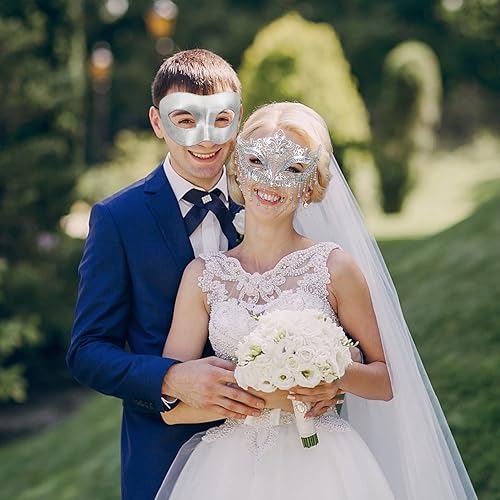 Miniatura 7 de Lusy DM Couple Masquerade Masks Venetian Party Mask Mardi Gras Mask Halloween Costume Mask for Couples Women Men