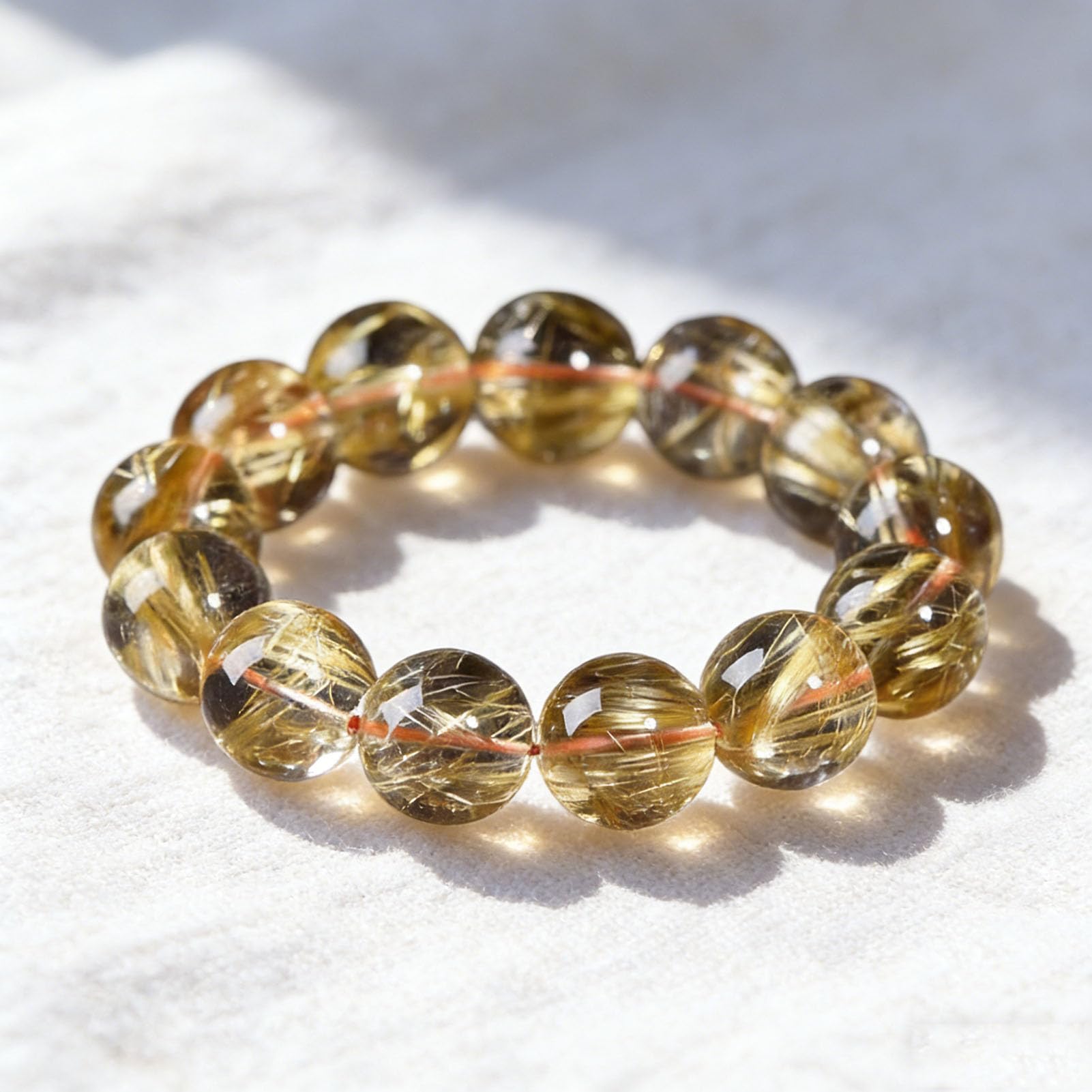 Pulsera de Cuentas de Chakras con Cristales de Piedras Preciosas de Citrino, Cuentas de Cristal Natural, Cuentas de Piedra Lisa Redonda Pulida de Cuarzo rutilado Dorado, Cuentas,15MM