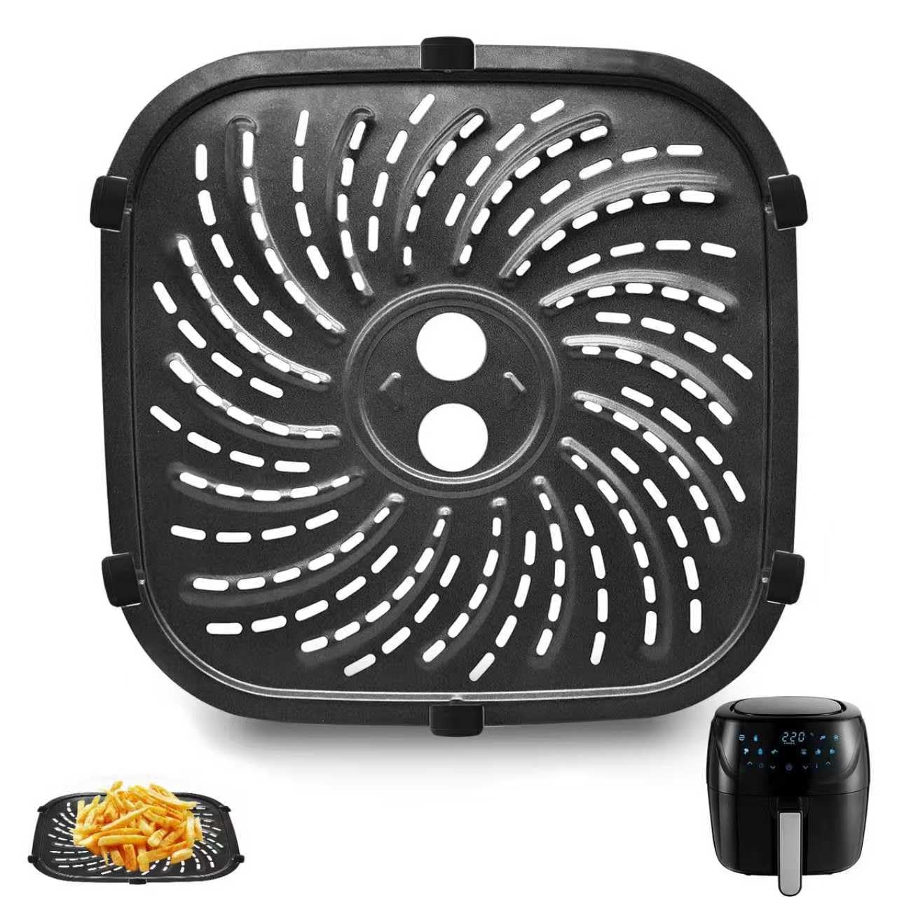 GCQ Air Fryer Replacement Parts for PowerXL Vortex Pro 8 QT Air Fryer, Oval 9.45''*9.45''Food Grade Stainless Steel Air Fryer Accessories Grill Pan Plate Crisper Tray Rack with Rubber Bumpers