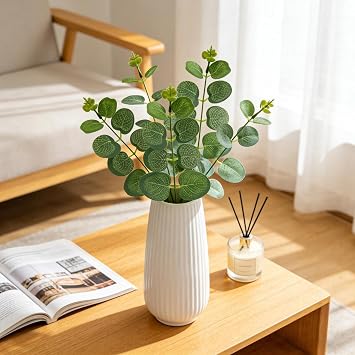 Artificial Eucalyptus Stems, 30PCS Mixed Artificial Greenery Foliage, Faux White Baby's Breath Flowers, Realistic Faux Eucalyptus Plant for Wedding Garden Home Decoration