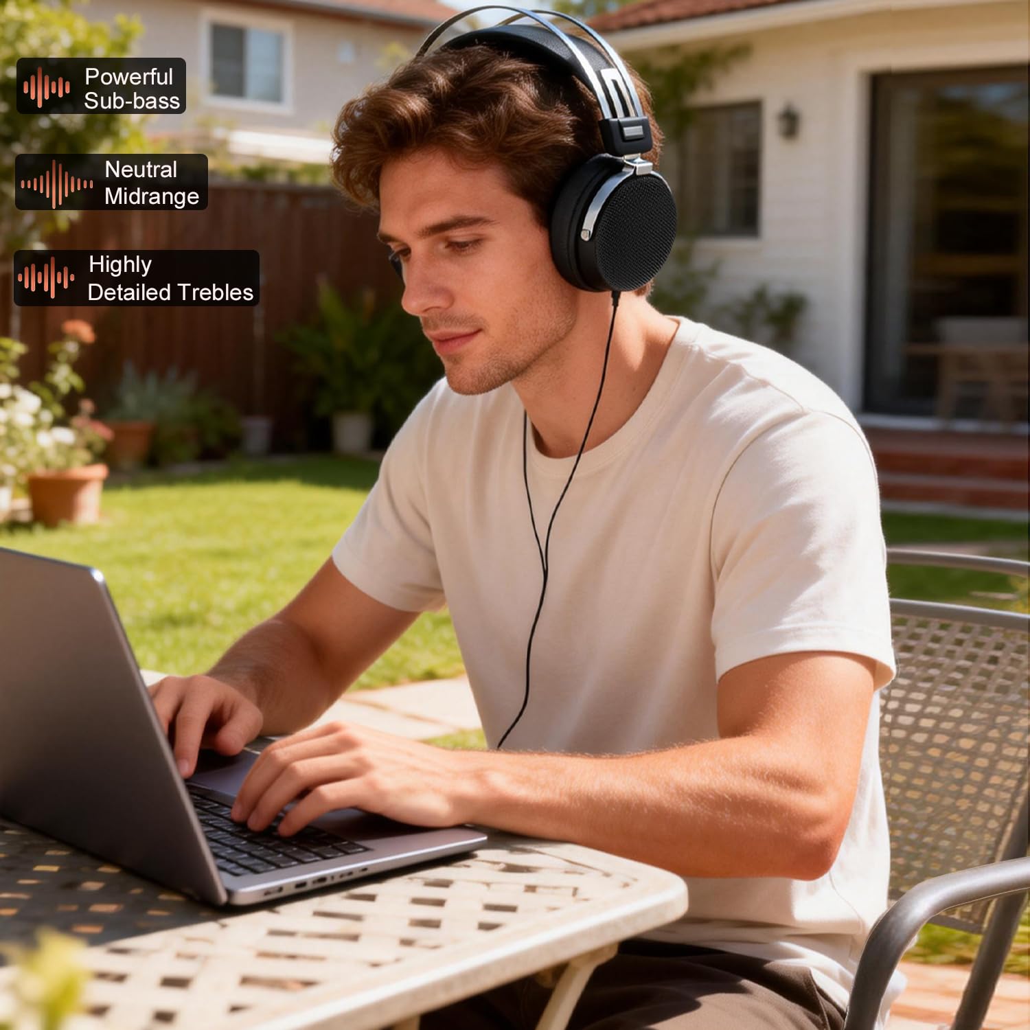 Przewodowe słuchawki nauszne, HiFi 50 mm dynamiczne słuchawki monitorujące, przewodowy zestaw słuchawkowy do gier, słuchawki stereo z otwartym tyłem, dla inżyniera studia, audiofilów, gier