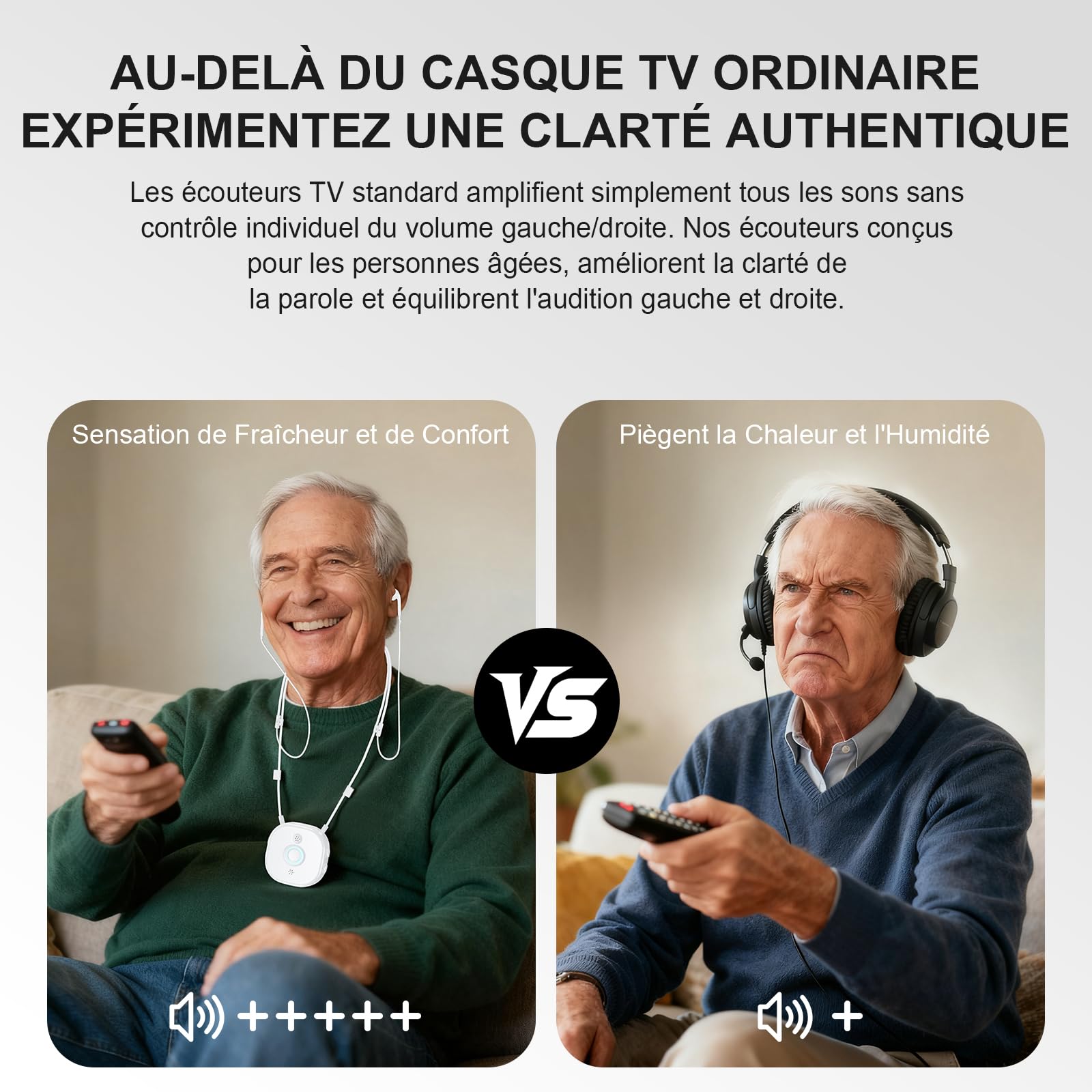 PROW Casque Audio TV sans Fil pour Seniors et Malentendants, TV Semi-Intra avec Réglage de Volume L/R Indépendant, Gros Boutons, Léger, Assistance USB/Optique/RCA/3.5mm Sortie pour la Plupart des TVs