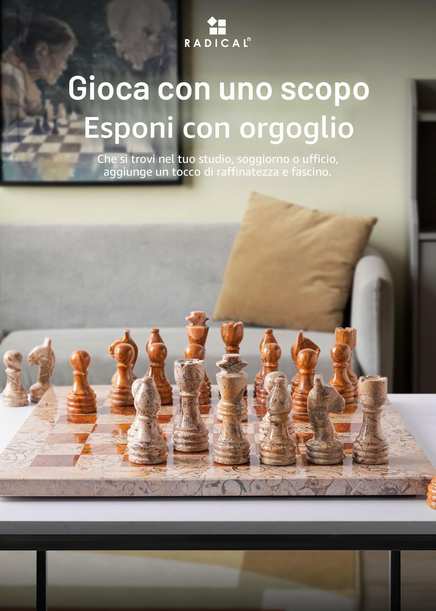 fjackets RADICALn 15 pollici corallo fossile e marmo marrone scuro ponderato fatto a mano Set di giochi da scacchiera più popolari - Set di scacchi per decorazioni per la casa in stile classico Staunt