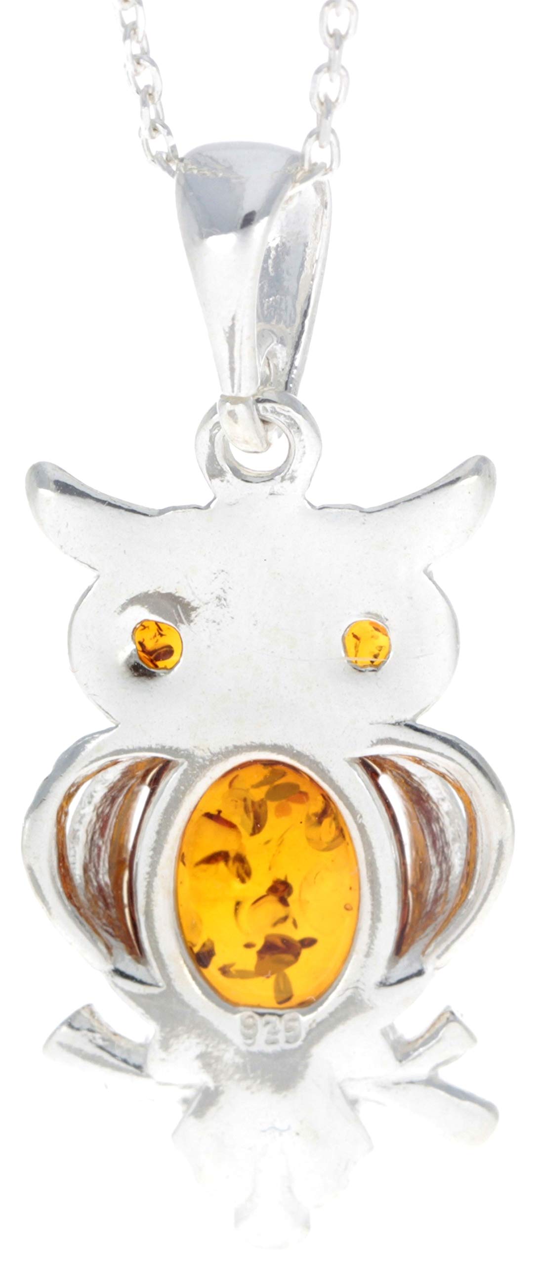 Noda GL359 - Ciondolo a forma di gufo, in vera ambra baltica e argento Sterling, senza catenina, Pietra Argento sterling Resina, Ambra