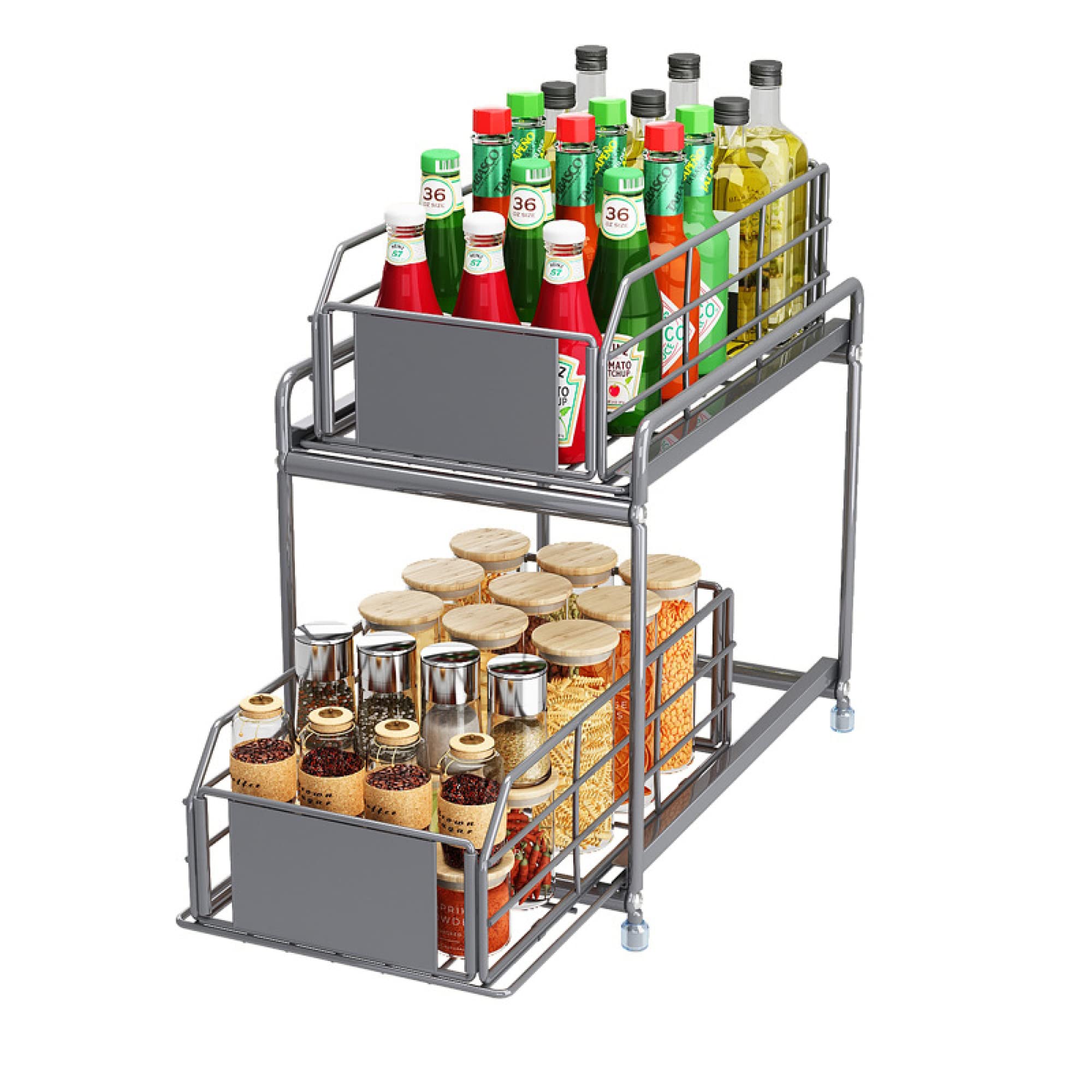 Organisateur d'évier cuisine à 2 niveaux gris en acier robuste