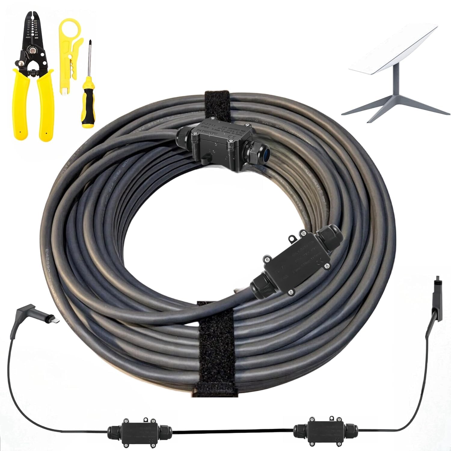 Starlink Cable Extension & Repair Kit, with 300ft Cable, SPEEDS UP to 1200Mbps, Starlink Replacement Cable, Waterproof Gray, 24AWG Copper