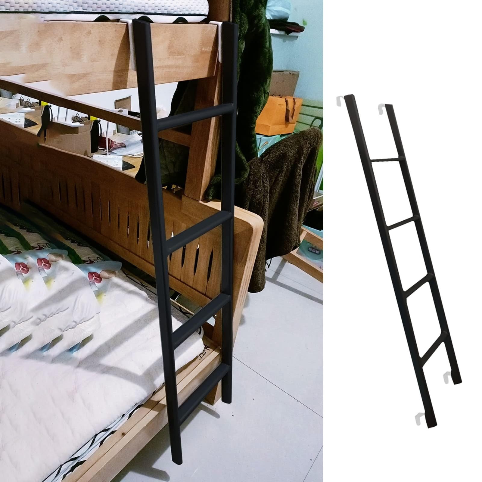 Échelle de lit superposé noire design en métal réglable avec crochets robustes