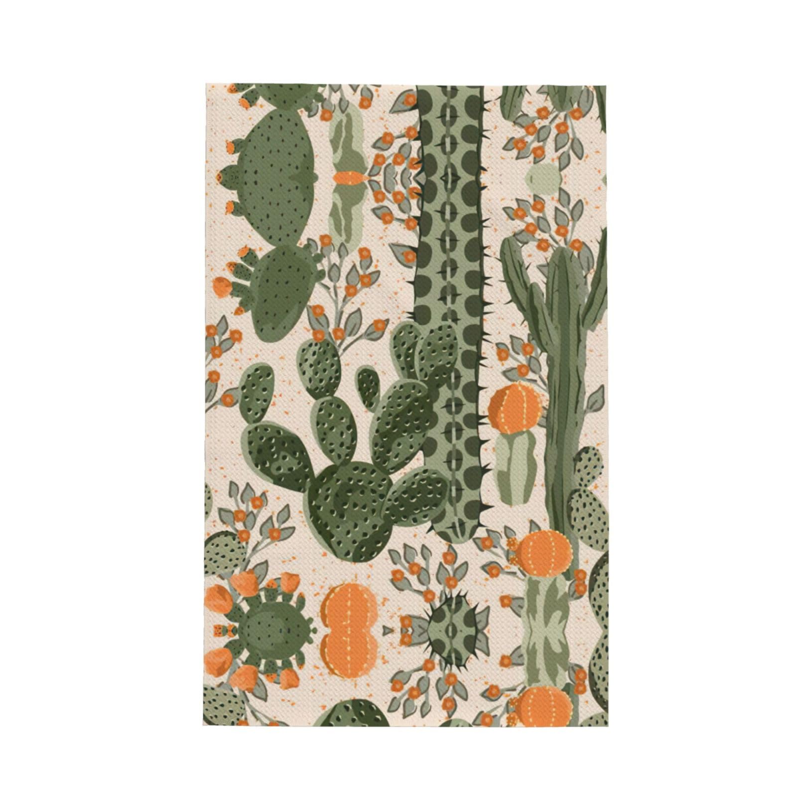 Xxahnbm Black Green Cactus Print Waffle Kitchen Towel,Absorbent Hand Towel