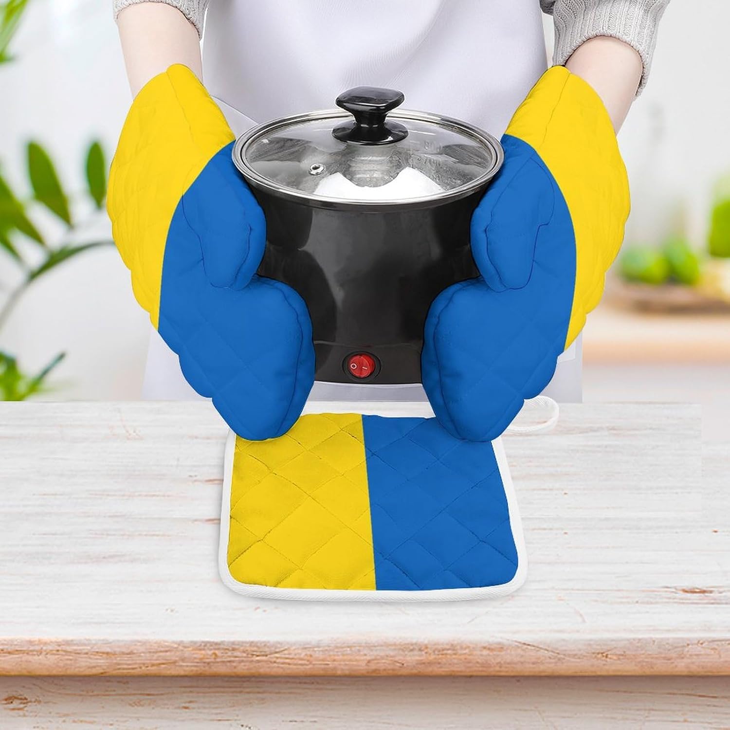 Flag of Ukraine Print Oven Mitts and Pot Holders 3 Piece Sets Heat Resistant Gloves Hot Pads Potholders for Kitchen Baking Cooking