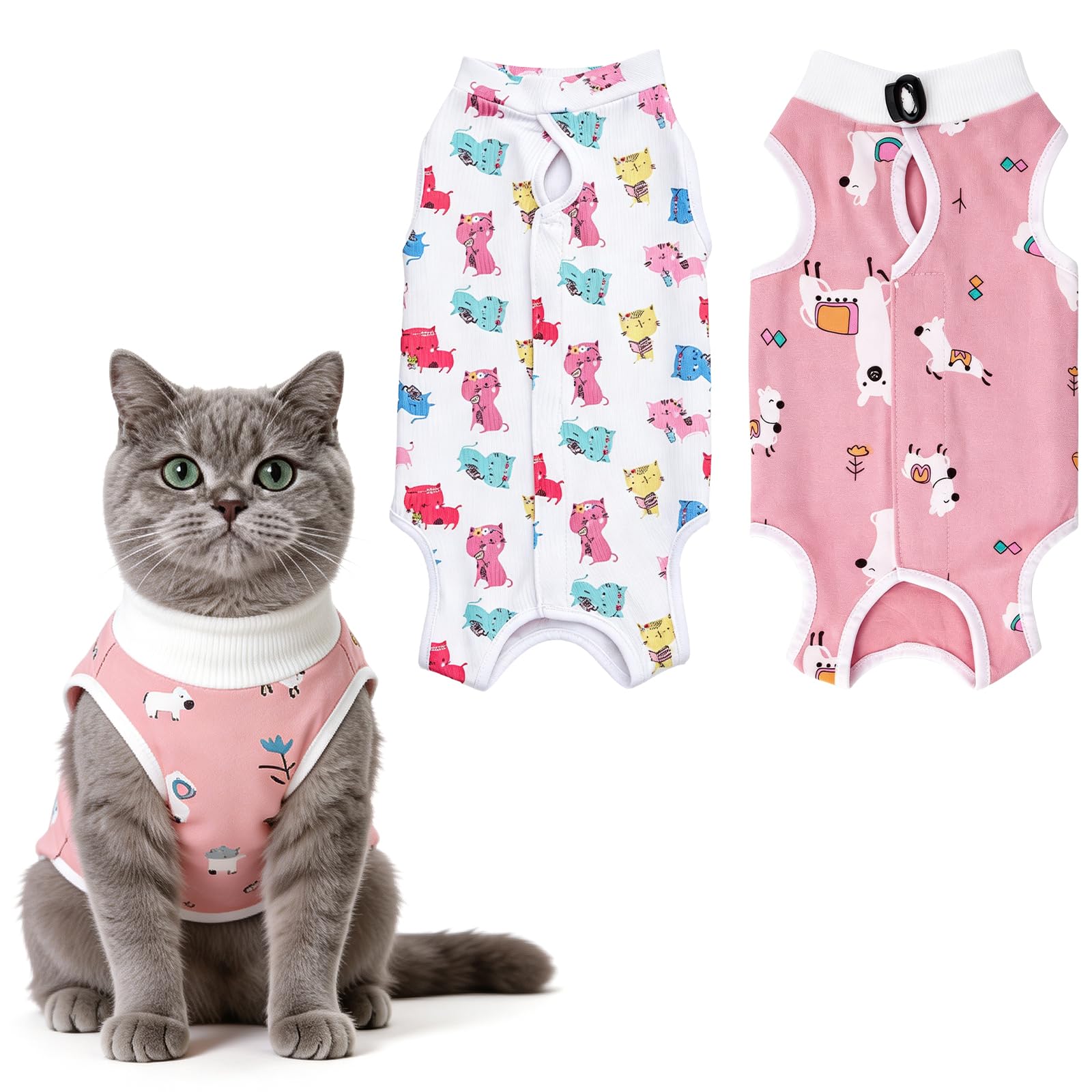 CingYou Cat Surgery Recovery Suit, Breathable Cat Onesie, 2pcs