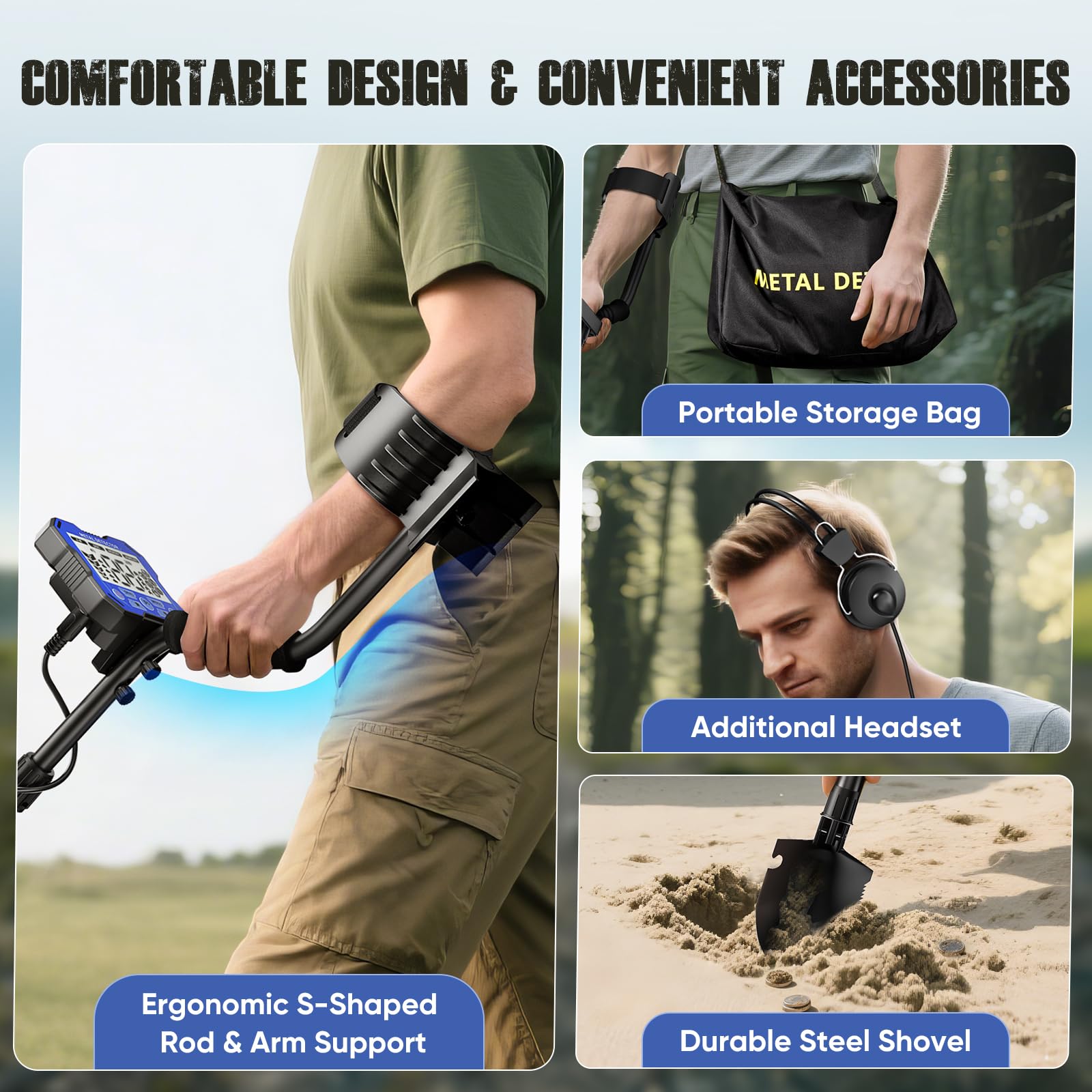 Detectores de Metales, Altura Ajustable, 6 Modos, Detectores de Metales Profesionales con Pantalla LCD, Bobina de Búsqueda para Niños y Adultos (Azul Oscuro)